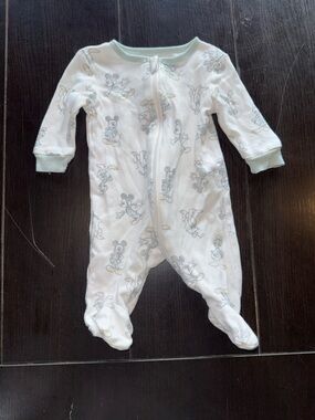 Disney Baby White Footed One-Piece with Gray and Pale Yellow Character Print